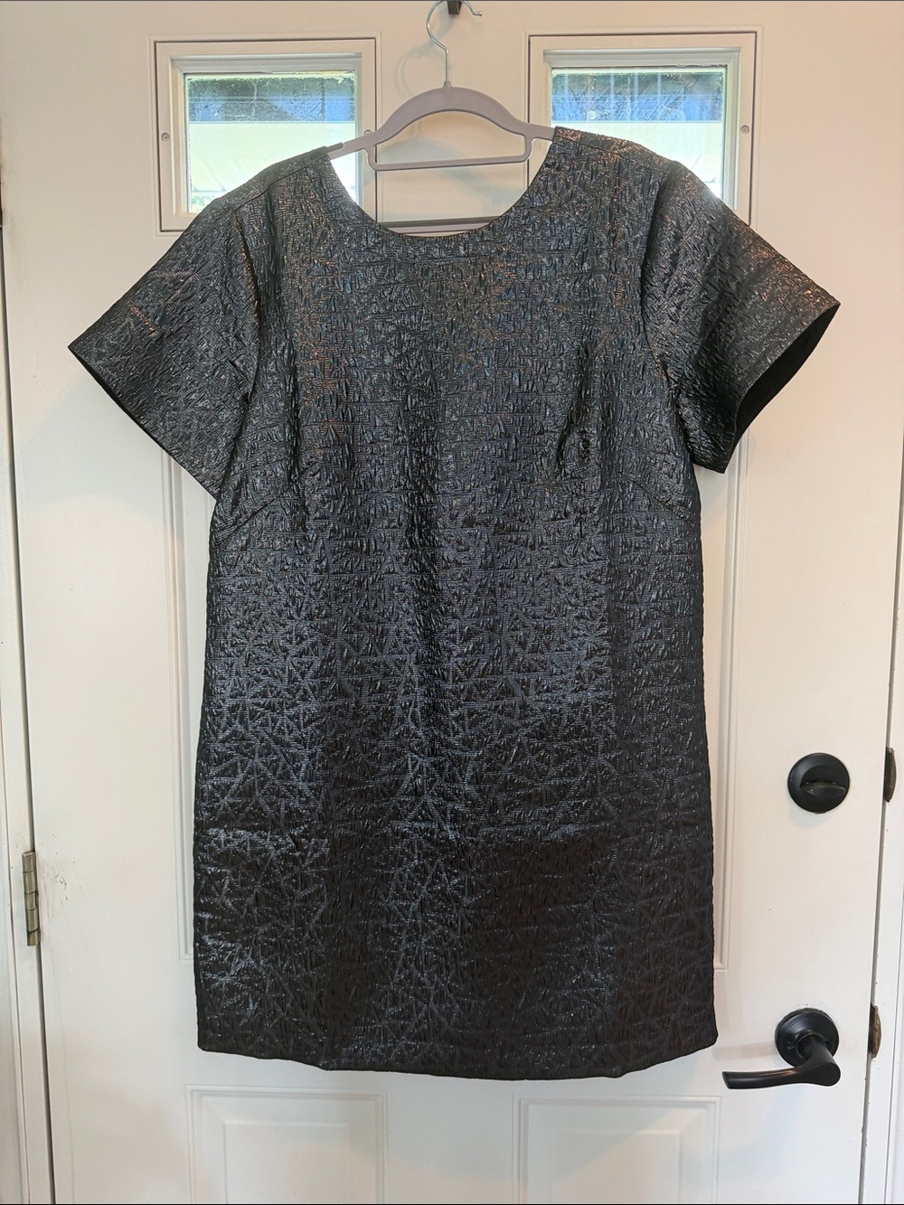 LOFT Black Textured Short Sleeve Shift